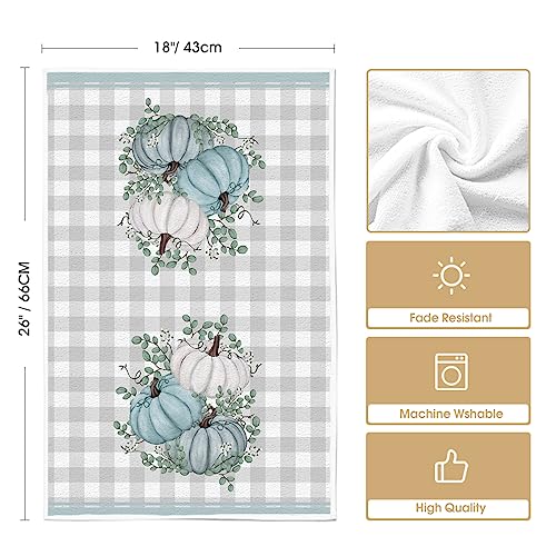 Blue Fall Pumpkins Kitchen Towels Set of 2 - 18x26 Inch Dish Cloths