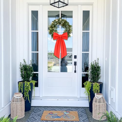 Red Wreath Sash for Front Door - 2 Pack Linen Ribbon Bow for Decor & Events - Variation: Red