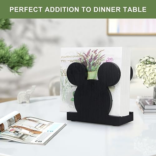 Mickey Black Wooden Napkin Holder for Kitchen & Bathroom Decor - Cute Desk Accessory