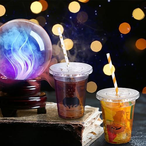 60 Sets Wizard Party Disposable Cups with Lids & Straws - 12oz Magic Theme