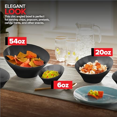 54oz Black Plastic Serving Bowls - Disposable Snack & Salad Dishes 4 Pack