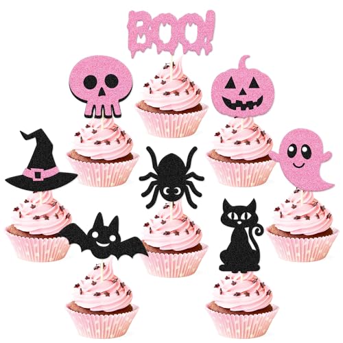 Halloween Cake Decorations Set with Ghost Pumpkin Skull Spider Bats Cupcake Toppers