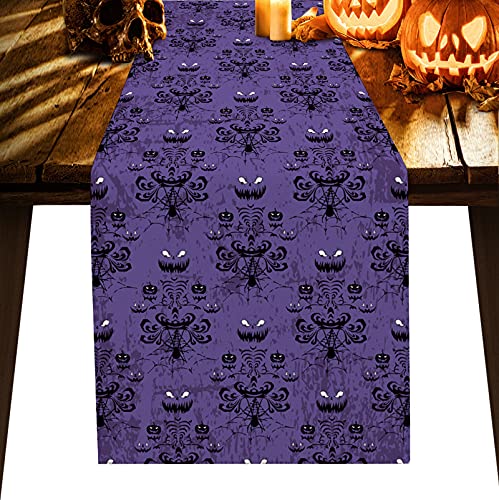 Halloween Haunted Mansion Burlap Table Runner - 13x70 Inches for Dinner Parties & Events