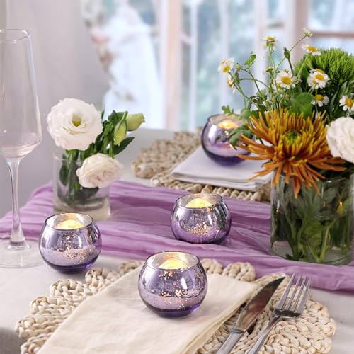 Purple Votive Candle Holder Set of 12 - Mercury Glass Tea Light Holders
