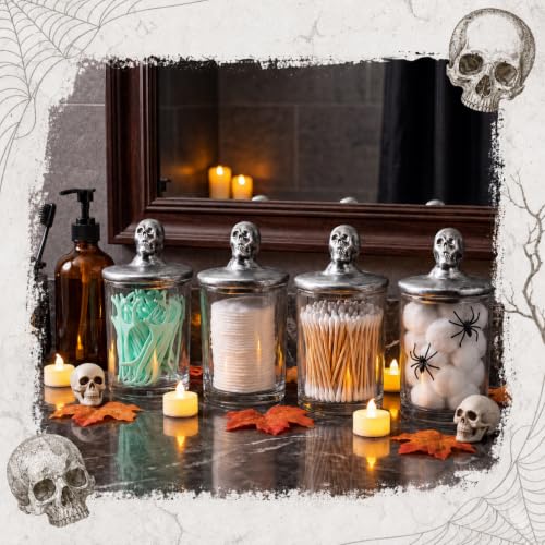 Halloween Glass Storage Jars with Skull Ceramic Lids - 4 Pack Dark Decor
