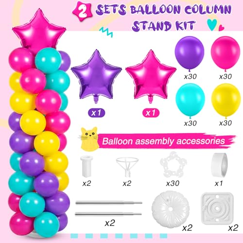 Dollhouse Party Balloon Column Kit - 163 Pcs with Color Variations Hot Pink, Purple, Cyan Blue, Yellow
