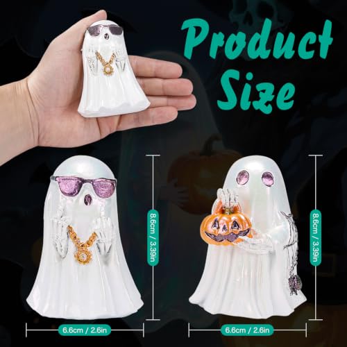 Halloween Ghost Figurine Set - Cute Resin Spooky Table Decor, 3.3 Inches