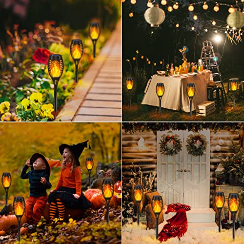 Orange 16-Pack Solar Flickering Flame Torch Lights for Outdoor Halloween Decor