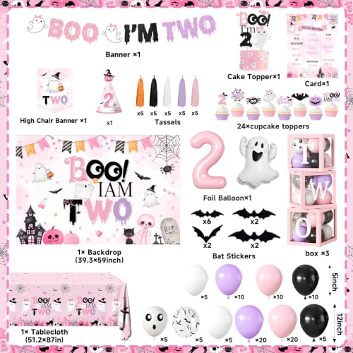 Halloween 2nd Birthday Decorations for Girl Spooky Theme Party Set with Balloons & Backdrop