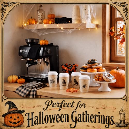 Halloween Disposable Coffee Cups with Lids and Sleeves - 8 oz Pack of 100