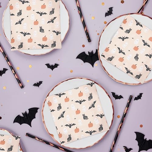 Halloween Party Ghost Bags & Pastel Paper Plates with Napkins - Decorations Supplies
