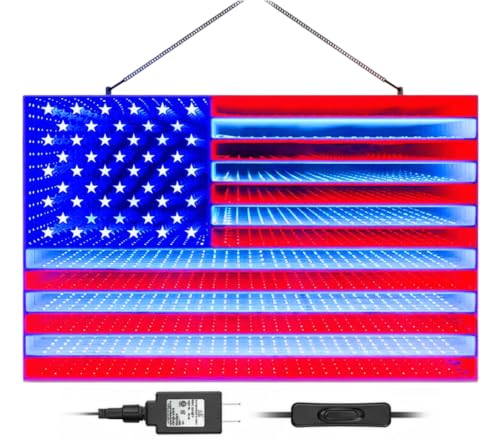 3D Mirror American Flag Infinity Mirror Light - 23x15 Patriotic Window Decor - Variation of This Listing