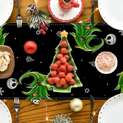 Black Christmas Table Runner 13x72 Inch Holiday Home Party Decor - Yarcooly