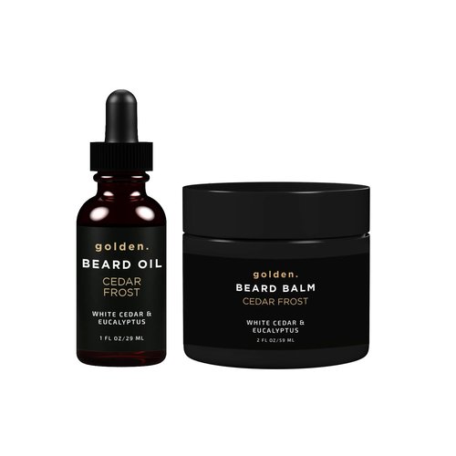 Golden Grooming Beard Bundle for Black Men | Natural Beard Growth Kit with Shea Butter (Regular, Cedar Frost)