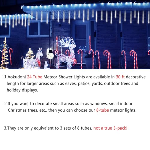 Outdoor Christmas Meteor Shower Lights 24 Tubes White - 30ft Decorative LED String