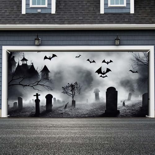 Halloween Garage Door Decorations Large Hanging Backdrop Cover - Multi 10x8ft