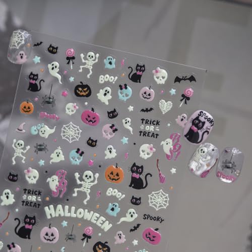 Halloween Nail Stickers Decals Pastel Ghost Skeleton Pumpkin - Mh49 / 1