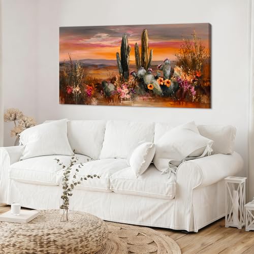 48-Inch Desert Cactus Wall Art Canvas Sunset Landscape Decor - Southwest Style