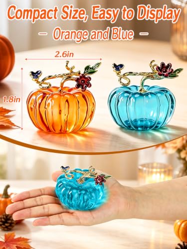 Small Crystal Glass Pumpkins for Fall Decor - Orange & Blue, 2 Pcs