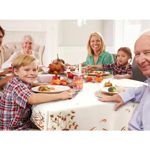 Turkey & Pumpkin Harvest Fall Thanksgiving Tablecloth - 120x60 Inches, Waterproof, Rectangular - Virtumob