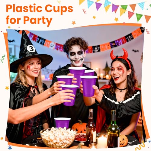 50 Pack Purple Plastic Cups 12 oz Disposable Party Cups - LIKAJON