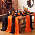 Halloween Table Runner Set - Black Orange Purple Chiffon Party Decor - 6 Pieces