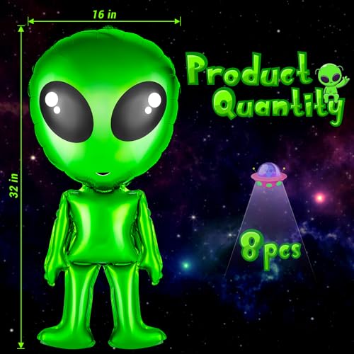 8 pcs Green Alien Balloons Inflatable - Space & Halloween Party Decor
