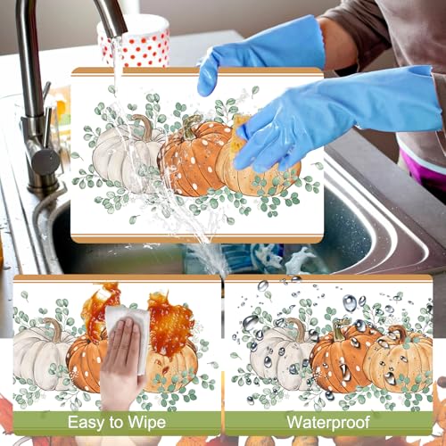 Fall Vinyl Placemats Set of 6 - Orange Pumpkin Autumn Table Decor
