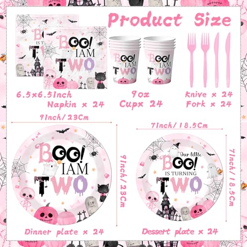 Halloween Pink Ghost Party Supplies Set for Girls' 2nd Birthday - Plates, Napkins, Cups & Cutlery