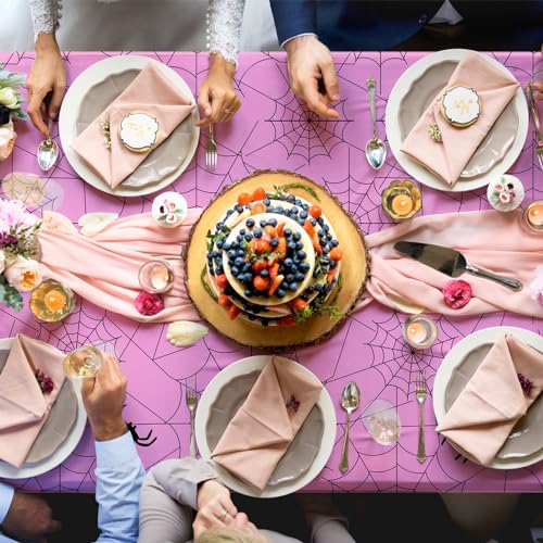 Pink Spider Web Plastic Tablecloth 54x108 Inch Halloween Party Decor - Spiderweb Design