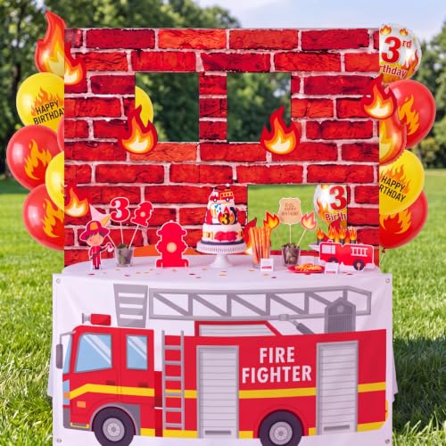 Firefighter Party Decorations Backdrop Set - Firetruck & Burning Building 6ft