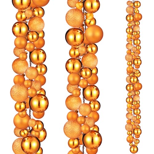 Christmas Ornament Garland - 6 Ft Orange Decorative String of Bulbs - 2 Pack