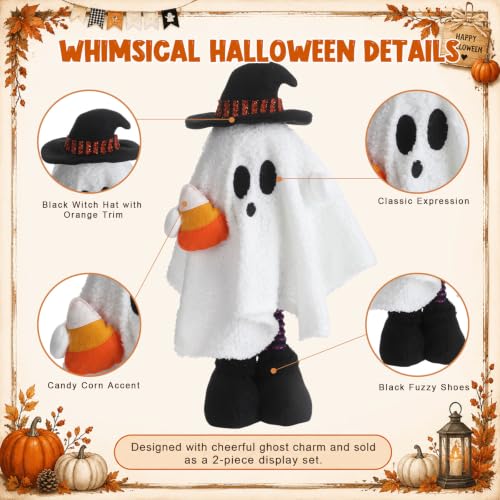 Halloween Ghost Figurines Set - Stretchable 12-16 Inch with Witch Hats & Accents - Corn Style 11.8"