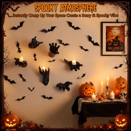 78pcs Halloween Indoor Gothic Decor Set with Creepy Hands & 3D Bat Stickers