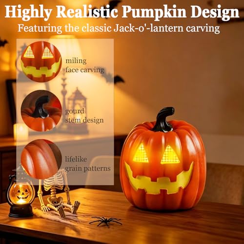 Resin Halloween Jack-o'-Lantern Decor with Blinking Eyes - 5.3 Inch LED Pumpkin Light, Indoor Ornament