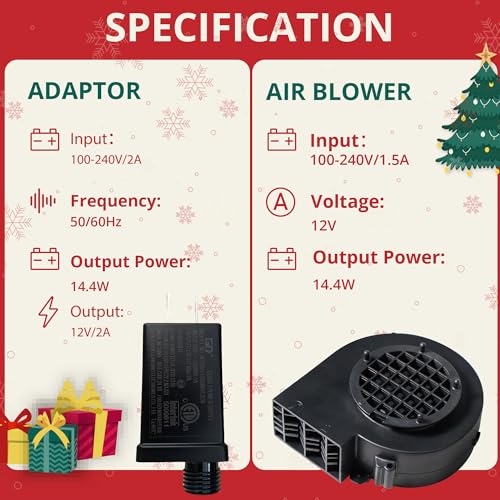 12V 1.5A Inflatable Fan Replacement with 2A Plug & LED Lights - Halloween & Xmas Yard Decor