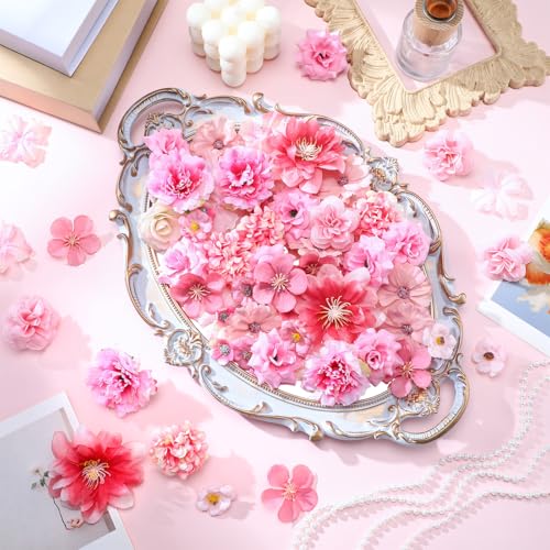 Mini Artificial Flower Heads Set - Pink Cozy Style, 120 Pcs for Crafts & Decor