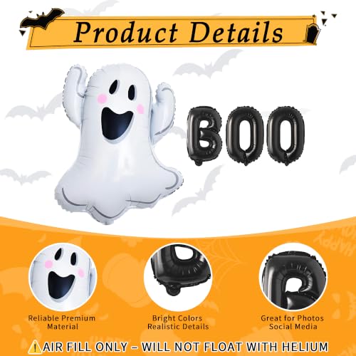 Halloween BOO Ghost Foil Balloons Set - Black Party Decorations, 6pcs Black Boo Ghost