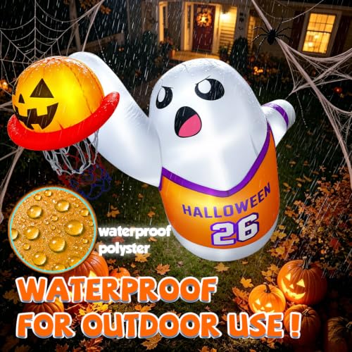 5FT Halloween Inflatable Ghost with Bright LEDs and Slam Dunk Basketball Outdoor Decoration