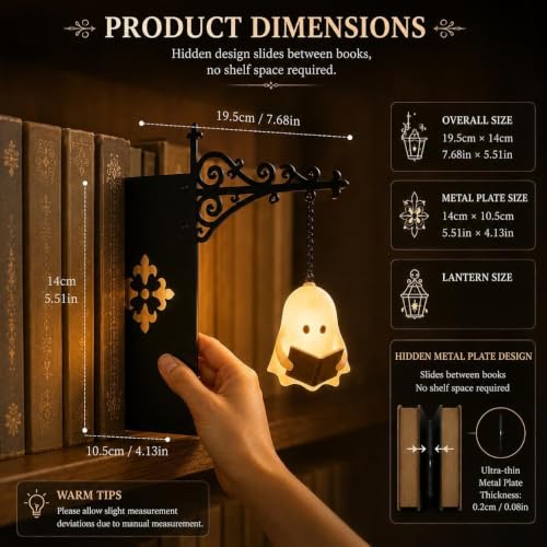 Ghost Bookshelf Light - 3D Reading Book Lamp for Book Nook & Halloween Decor