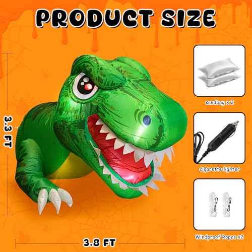 Inflatable Dinosaur Halloween Car Decorations Kit - 3.8 ft Outdoor Trick-or-Treat Dinosaur with LED Eyes, Trick or Treat Car Archway Decor - Variation of Dinosaur