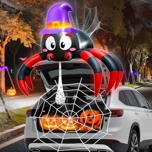 Halloween Inflatable Spider Car Decoration Kit with LEDs for SUV Truck Parade