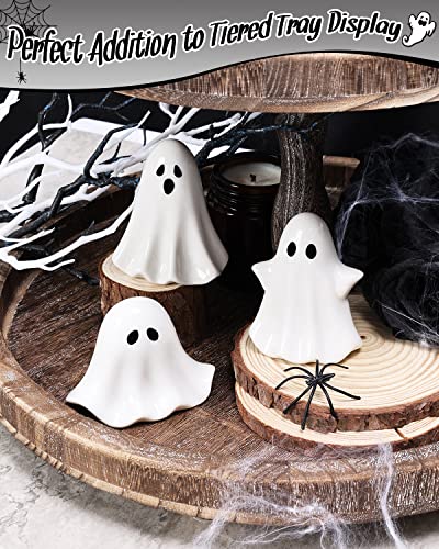Halloween Ceramic Ghost Figurine Set - Small Spooky Ghost Decorations