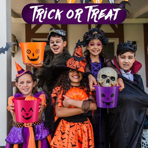 Halloween Pumpkin Buckets Set of 60 Small Plastic Trick-or-Treat Baskets - Vibrant Colors