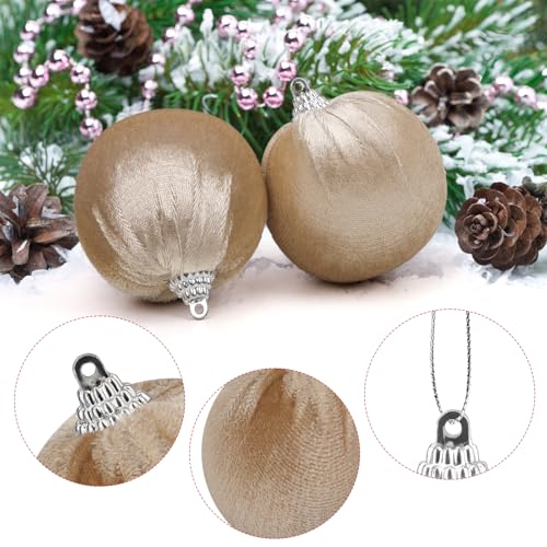 15pcs Champagne Velvet Christmas Ball Ornaments - Small Holiday Tree Decorations