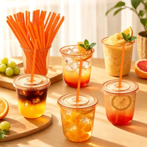 Orange Plastic Party Cups with Lids and Straws - 12oz, 50 Pack, Variation: Orange / 12oz-50pcs