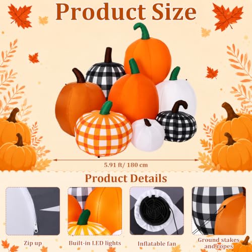 Leyndo 5.91 ft Plaid Stacked Pumpkin Inflatable Outdoor Decoration - Harvest Fall Yard Decor