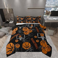 Basketball Pattern Comforter Set Queen Size - Black Orange Kids Bedroom Bedding with Pillowcases