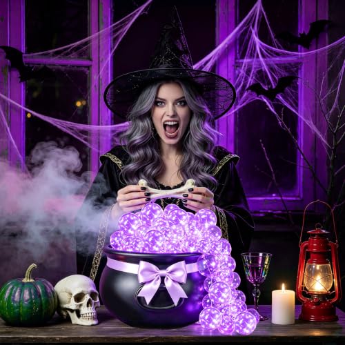 Halloween Witches Cauldron Decorations Set - Purple Bubbling DIY Prop for Indoor Outdoor Parties