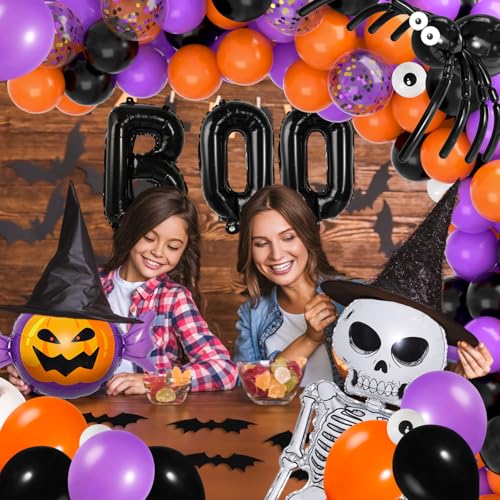 Halloween Balloons Garland Arch Kit - 129pcs Black Orange Purple Decor Set